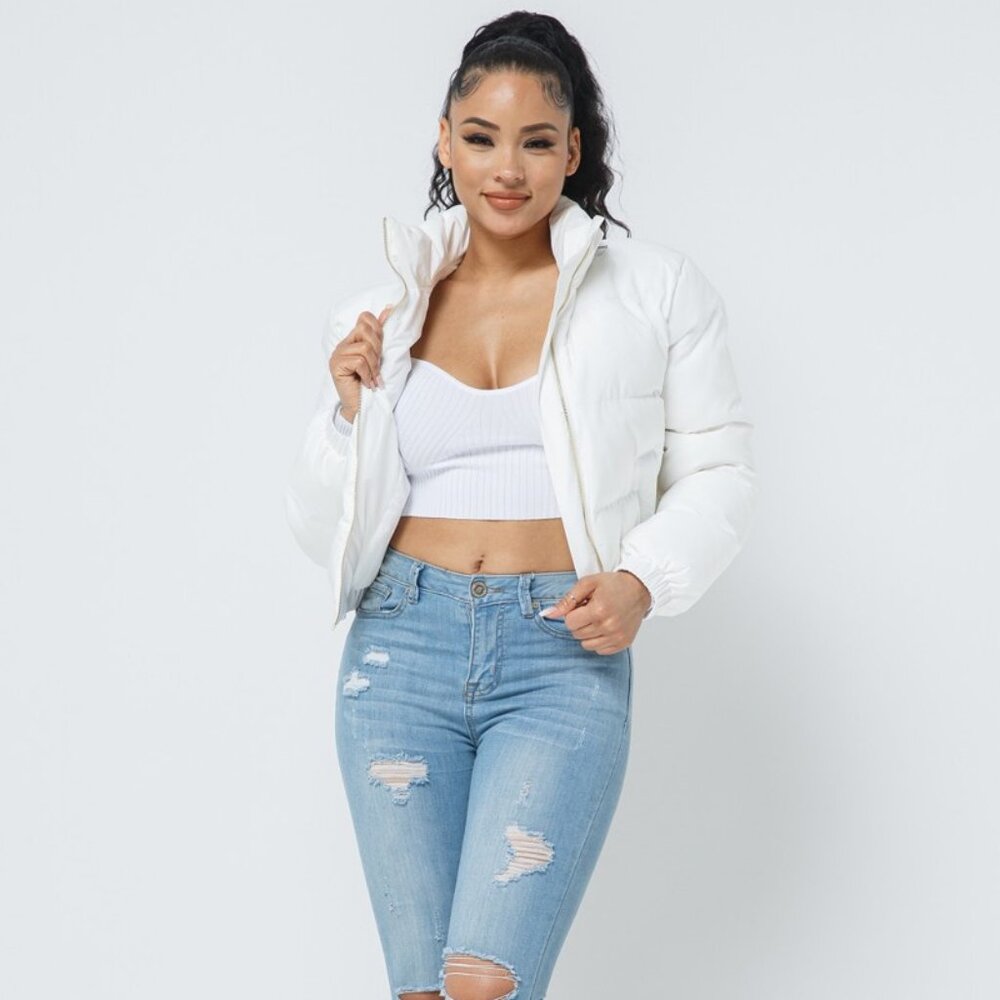 White Puffer Bubble Crop Jacket Fashion Short Coat
